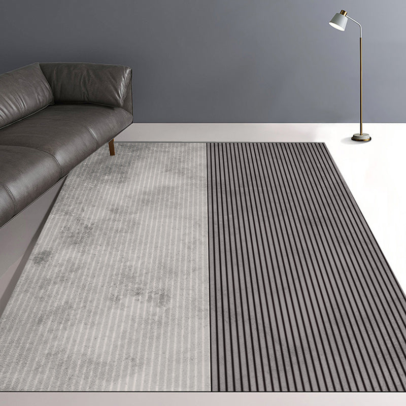 Gray Simple Carpet Polyester Striped Pattern Carpet Washable Non-Slip Back Carpet for Living Room