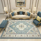 Moroccan Living Room Rug in Teal Medallion Floral Pattern Rug Polyester Non-Slip Stain Resistant Area Rug