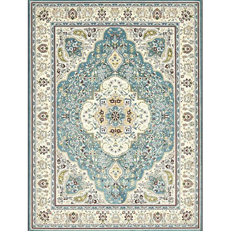 Moroccan Living Room Rug in Teal Medallion Floral Pattern Rug Polyester Non-Slip Stain Resistant Area Rug