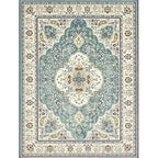 Moroccan living room rug in turquoise medallion floral pattern rug polyester non-slip stain-resistant area rug