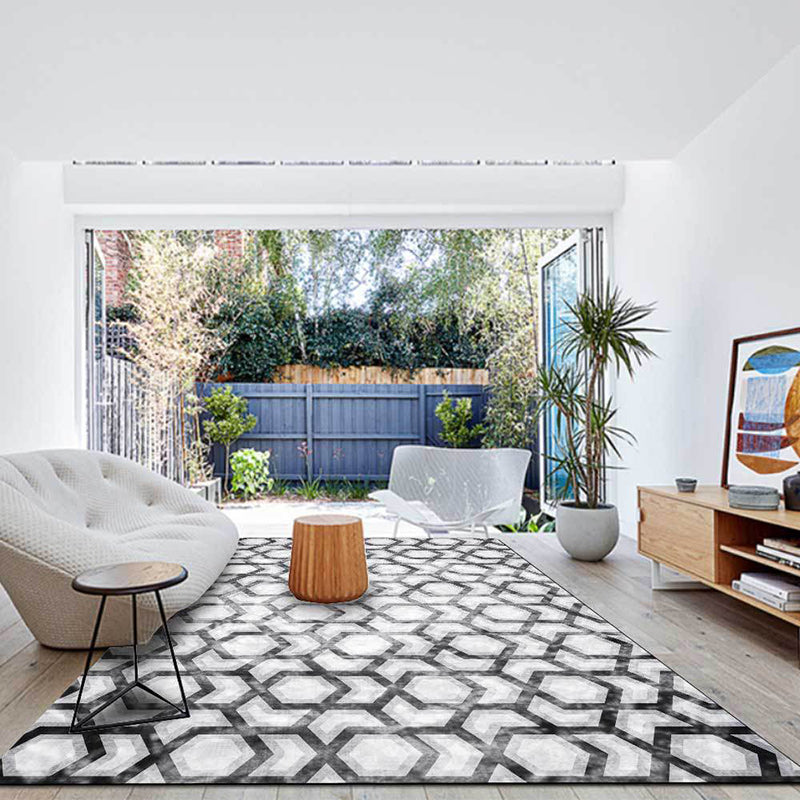 Nordic Geometric Print Rug Black and White Polyester Rug Machine Washable Non-Slip Back Rug for Bedroom