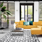 Nordic Geometric Print Rug Black and White Polyester Rug Machine Washable Non-Slip Back Rug for Bedroom