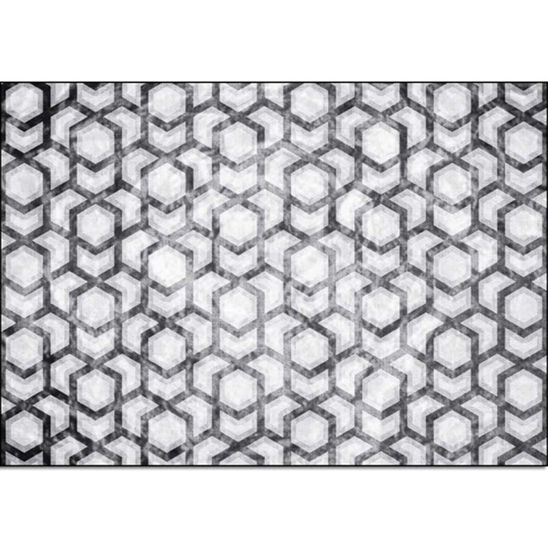 Nordic Geometric Print Rug Black and White Polyester Rug Machine Washable Non-Slip Back Rug for Bedroom