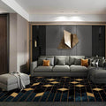 Funky Geometric Print Rug Black and Yellow Modern Rug Polyester Washable Non-Slip Back Rug for Living Room