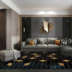 Funky Geometric Print Rug Black and Yellow Modern Rug Polyester Washable Non-Slip Back Rug for Living Room