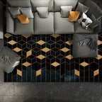 Funky Geometric Print Rug Black and Yellow Modern Rug Polyester Washable Non-Slip Back Rug for Living Room