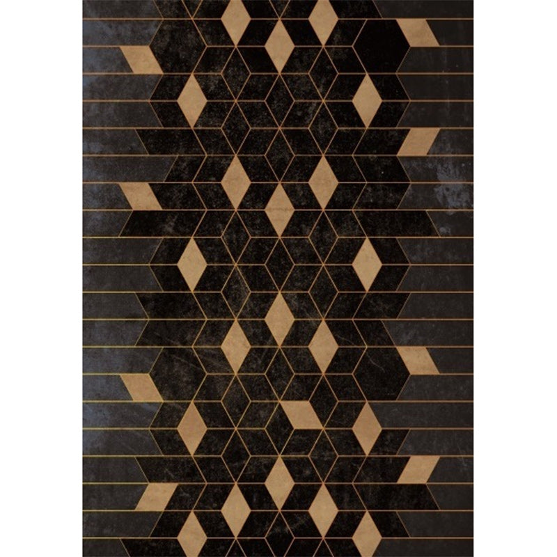 Funky Geometric Print Rug Black and Yellow Modern Rug Polyester Washable Non-Slip Back Rug for Living Room