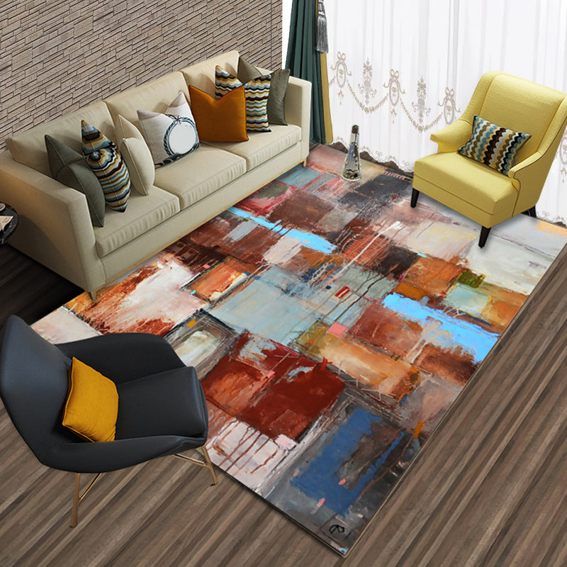 Stylish abstract patterned rug Multicolored modern rug Polyester washable rug for the bedroom