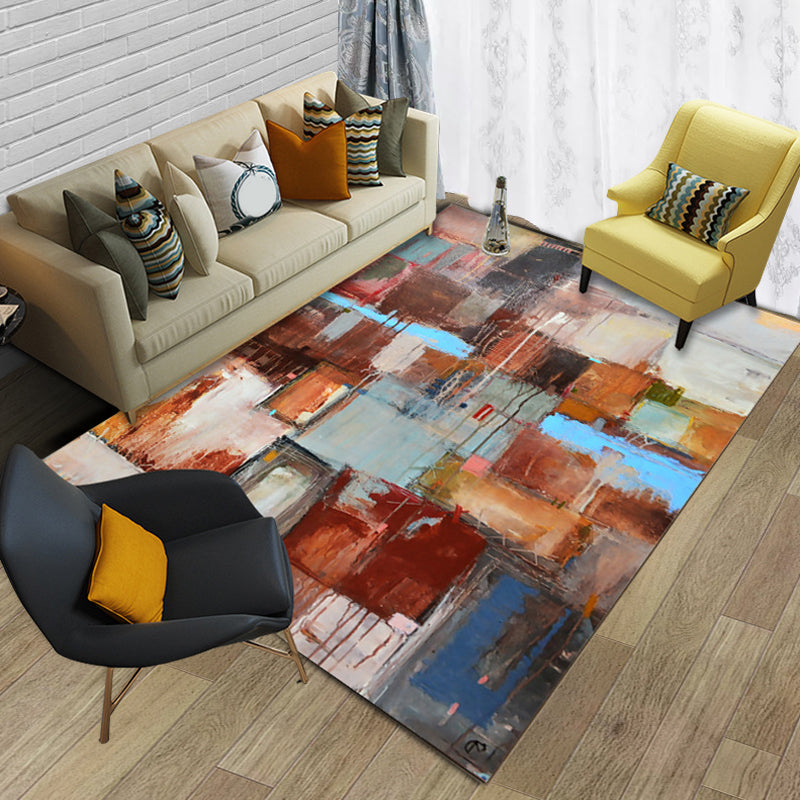 Stylish abstract patterned rug Multicolored modern rug Polyester washable rug for the bedroom