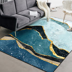 Contemporary painting rug with mountain green and blue polyester rug washable non-slip backing rug for the bedroom