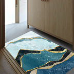 Contemporary painting rug with mountain green and blue polyester rug washable non-slip backing rug for the bedroom