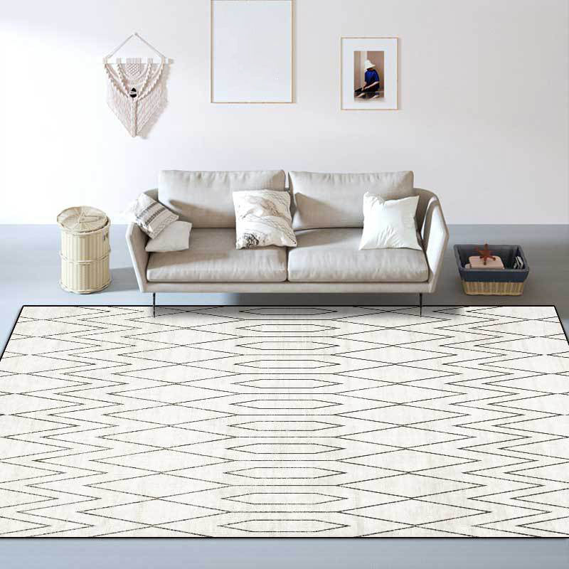 Minimalist modern carpet in white geometric diamond wave pattern carpet polyester machine washable carpet for home decoration