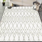 Minimalist modern carpet in white geometric diamond wave pattern carpet polyester machine washable carpet for home decoration