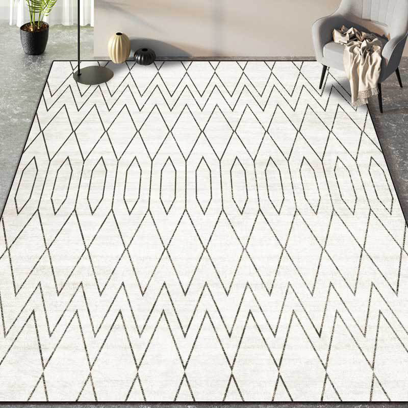 Minimalist modern carpet in white geometric diamond wave pattern carpet polyester machine washable carpet for home decoration