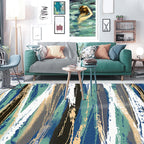 Stylish brushstroke painting print rug green and brown leisure rug polyester washable non-slip backing rug for living room