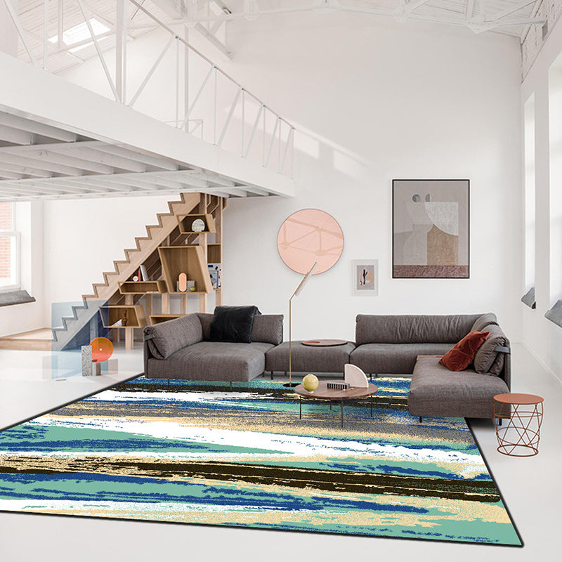 Stylish brushstroke painting print rug green and brown leisure rug polyester washable non-slip backing rug for living room