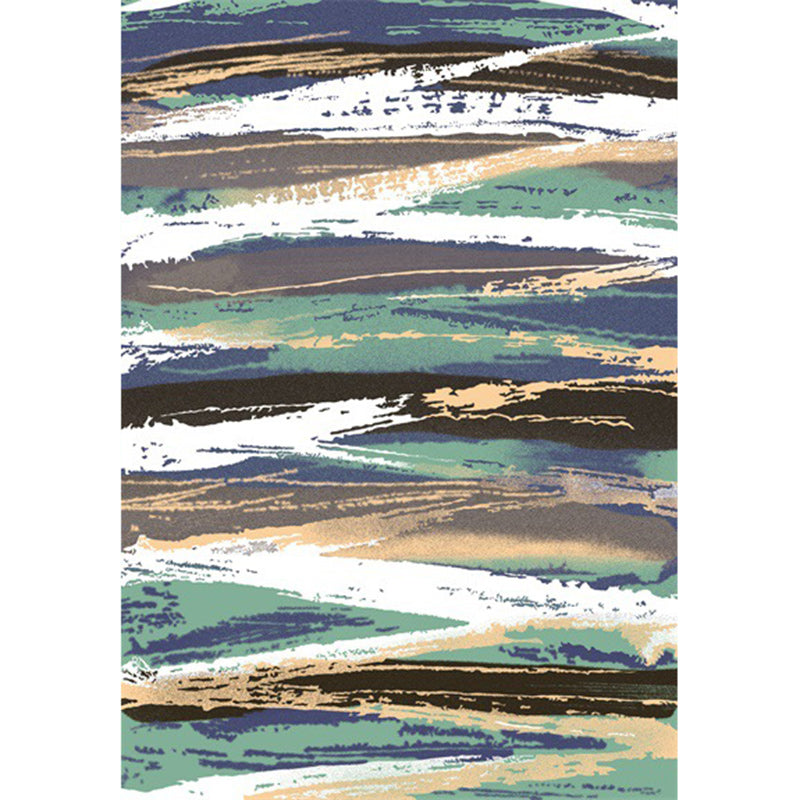 Stylish brushstroke painting print rug green and brown leisure rug polyester washable non-slip backing rug for living room