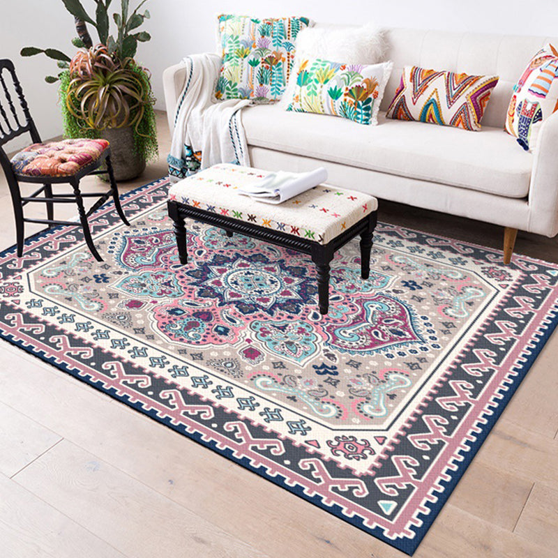 Persian Moroccan carpet in purple medallion paisley flower pattern carpet polyester non-slip carpet for home decor