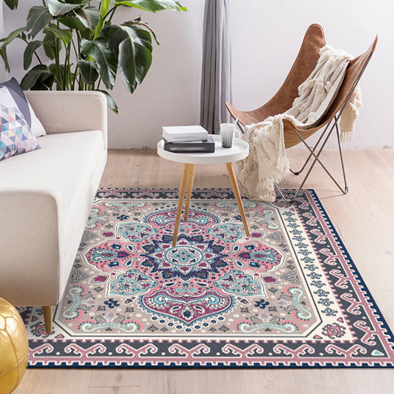 Persian Moroccan carpet in purple medallion paisley flower pattern carpet polyester non-slip carpet for home decor