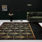 Stylish apricot leaf pattern rug black and gold novelty rug polyester washable non-slip back rug for living room