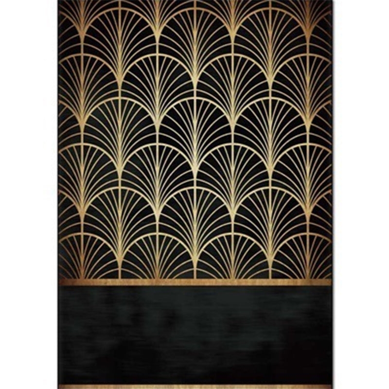 Stylish apricot leaf pattern rug black and gold novelty rug polyester washable non-slip back rug for living room