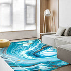 Funky Marble Pattern Rug Blue Modern Rug Polyester Washable Non-Slip Back Area Rug for Bedroom