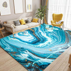 Funky Marble Pattern Rug Blue Modern Rug Polyester Washable Non-Slip Back Area Rug for Bedroom