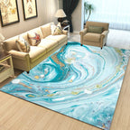 Funky Marble Pattern Rug Blue Modern Rug Polyester Washable Non-Slip Back Area Rug for Bedroom