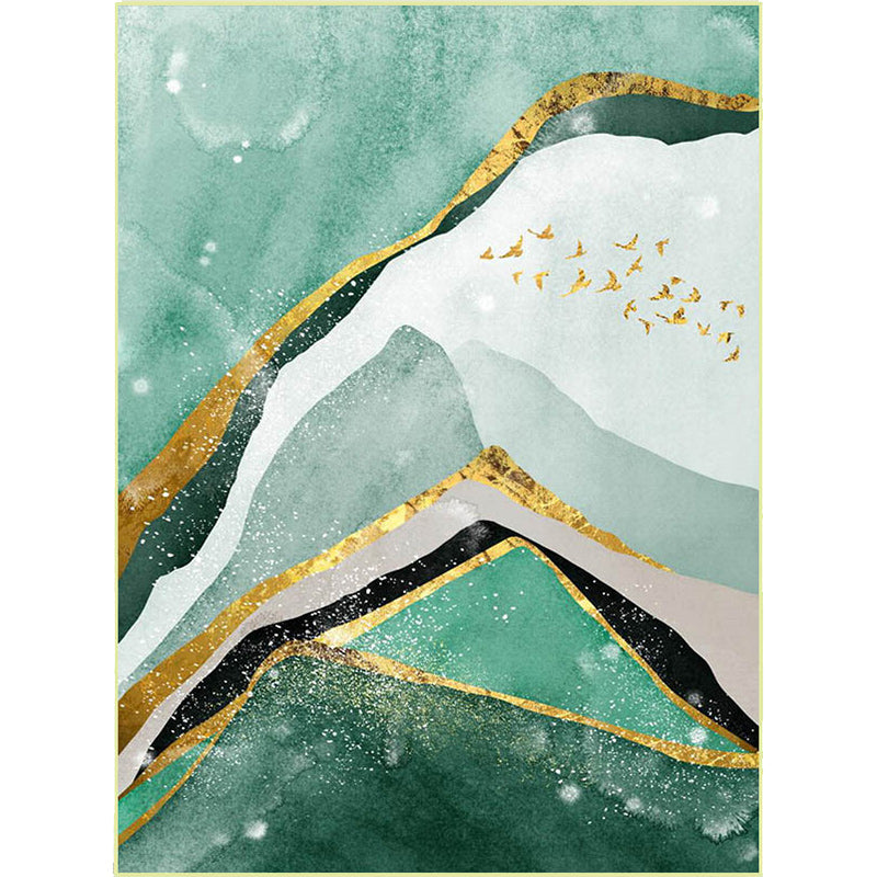 Creative bird and mountain rug Green Contemporary rug Polyester Washable Non-slip back rug for the living room