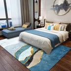 Stylish mountain and bird print rug Blue and Green Modern rug Polyester Washable Non-slip backing Rug for the living room
