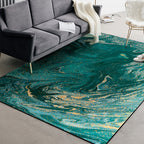 Green and gold contemporary rug polyester watercolor pattern rug washable non-slip back rug for the living room