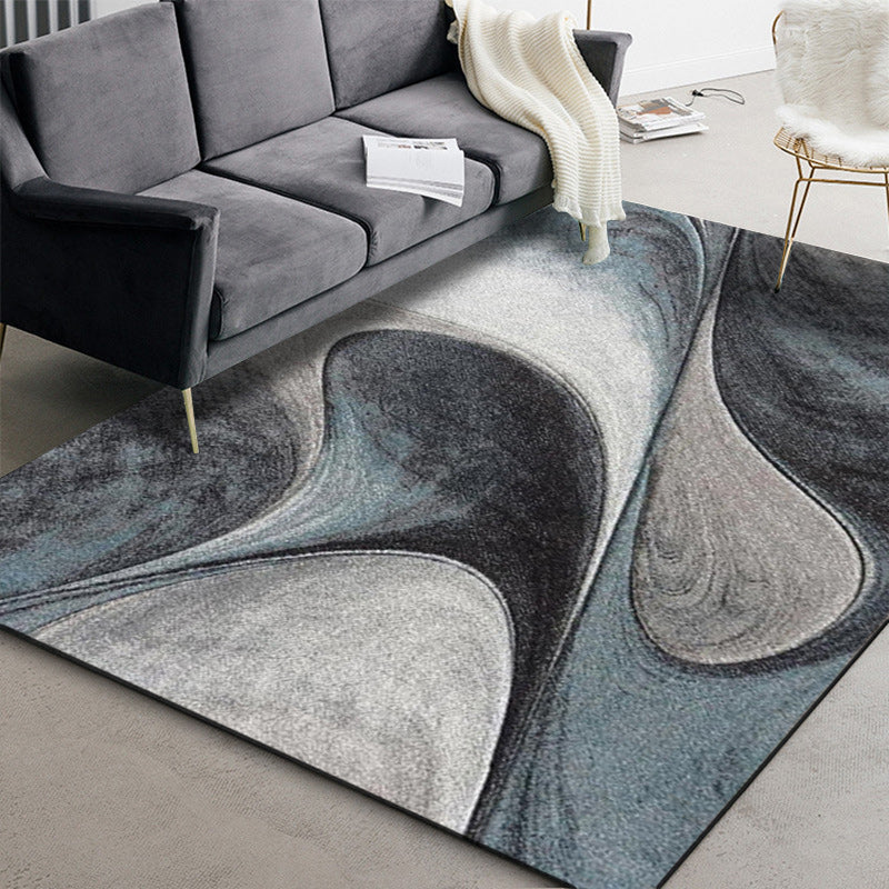 Simple abstract rug gray and blue polyester rug washable non-slip back area rug for bedroom