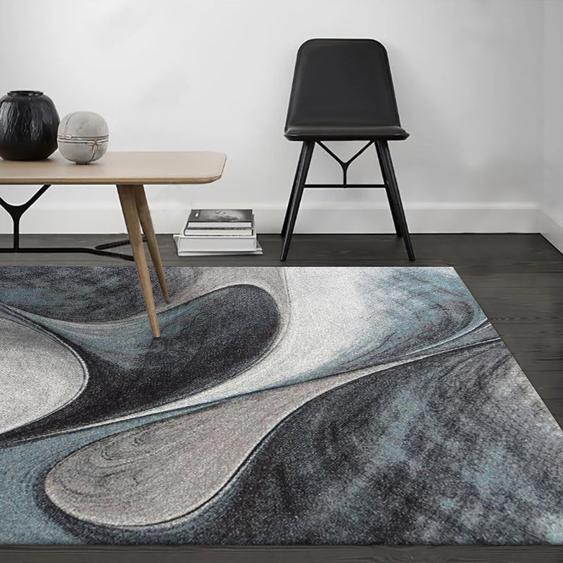 Simple abstract rug gray and blue polyester rug washable non-slip back area rug for bedroom