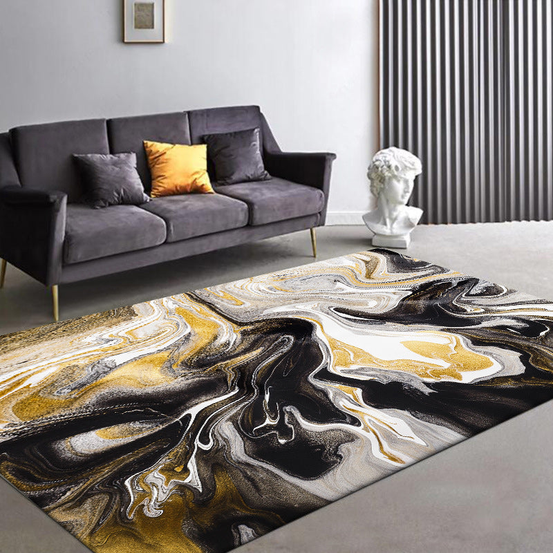 Unique watercolor pattern rug black and yellow novelty rug polyester washable non-slip backing rug for the living room