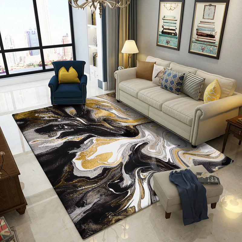 Unique watercolor pattern rug black and yellow novelty rug polyester washable non-slip backing rug for the living room