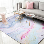 Nordic Abstract Rug Light Blue and Pink Polyester Rug Washable Non-Slip Back Rug for Bedroom