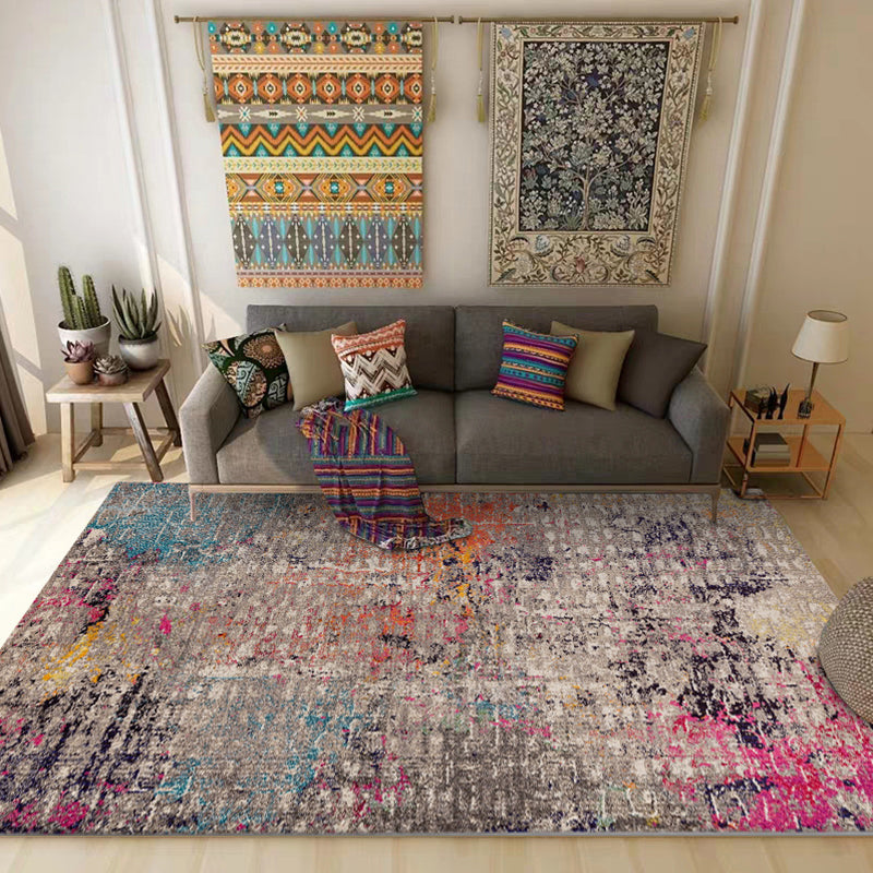 Brown Multicolored Modern Rug Polyester Oil Painting Print Rug Washable Non-Slip Back Rug for the Living Room