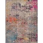 Brown Multicolored Modern Rug Polyester Oil Painting Print Rug Washable Non-Slip Back Rug for the Living Room