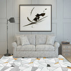 Ivory Bedroom Rug Modern Geometry Irregular Shape Pattern Rug Polyester Machine Washable Rug