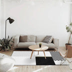 White Bedroom Carpet Modern Color Block Stripes Dots Pattern Area Rug Polyester Machine Washable Non-Slip Rug