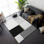White Bedroom Carpet Modern Color Block Stripes Dots Pattern Area Rug Polyester Machine Washable Non-Slip Rug