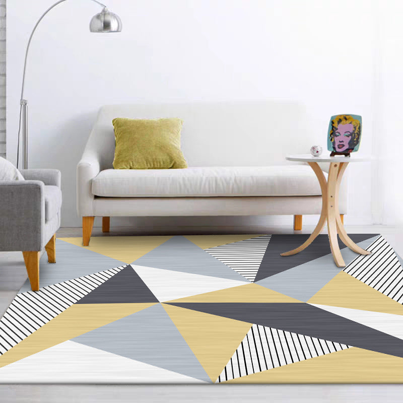 Colorful Bedroom Rug Modern Color Block Triangle Stripe Pattern Area Rug Polyester Machine Washable Rug