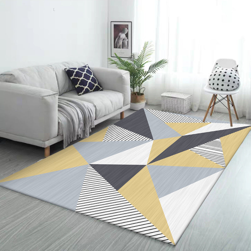 Colorful Bedroom Rug Modern Color Block Triangle Stripe Pattern Area Rug Polyester Machine Washable Rug