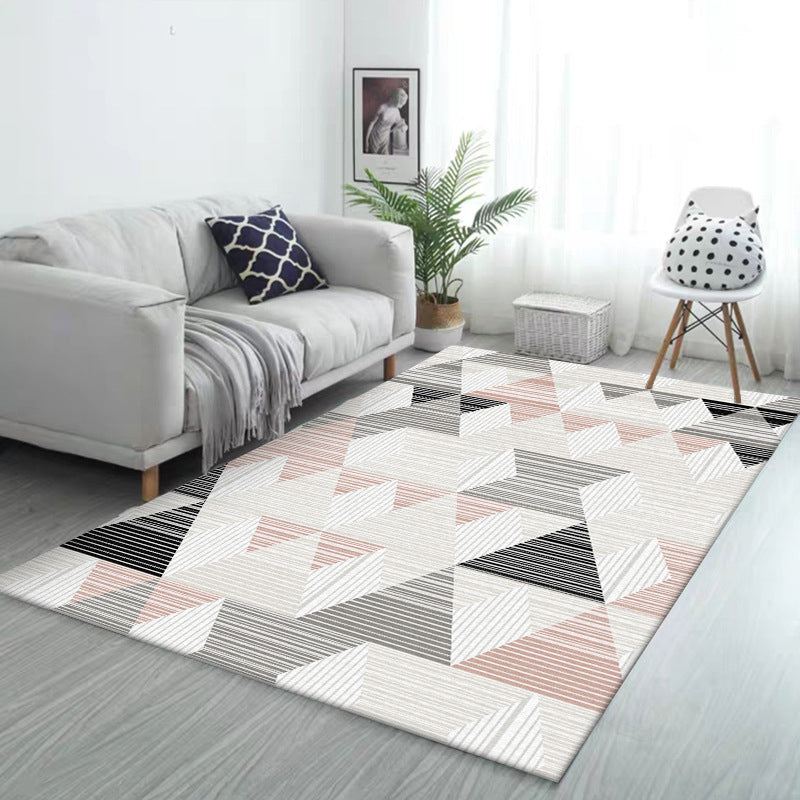 Casual modern rug in Ivory Geometric triangle pattern rug Polyester machine washable rug for home decor