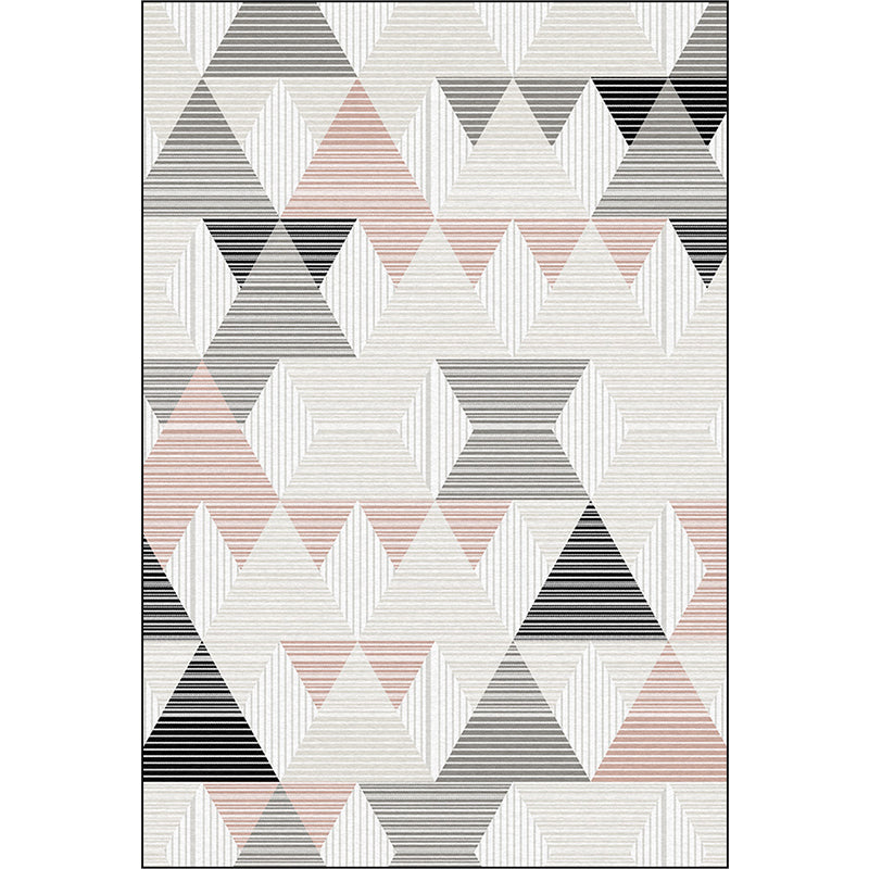 Casual modern rug in Ivory Geometric triangle pattern rug Polyester machine washable rug for home decor