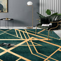 Green Bedroom Rug Modern Geometric Stripe Irregular Shape Pattern Rug Polyester Machine Washable Rug