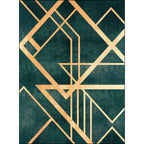Green Bedroom Rug Modern Geometric Stripe Irregular Shape Pattern Rug Polyester Machine Washable Rug
