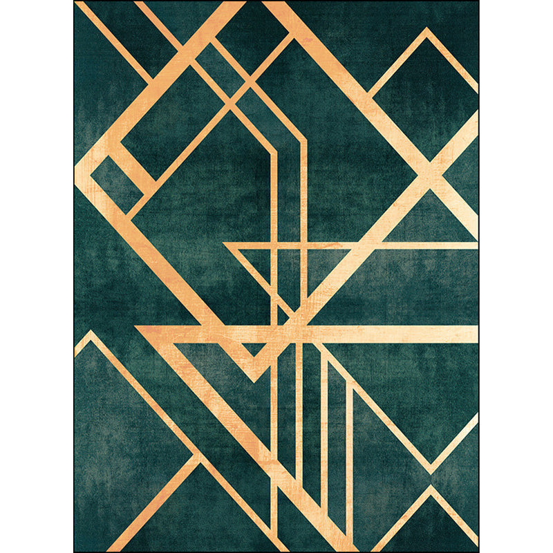 Green Bedroom Rug Modern Geometric Stripe Irregular Shape Pattern Rug Polyester Machine Washable Rug