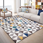 Scandinavian Modern Rug in White Geometric Triangle Pattern Rug Polyester Washable Rug for Home Decor