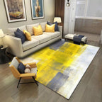 Yellow and gray contemporary carpet polyester brushstroke painting printed carpet washable non-slip backing carpet for living room